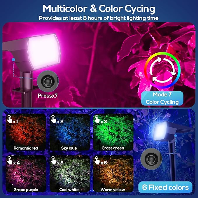 NYMPHY Solar Color Changing Lights, 7 Lighting Modes Solar Lights Outdoor Waterproof IP68, Multicolor RGB Outdoor Lights for Garden Yard Landscape Decorations- 4 Pack-VerdiqueGarden