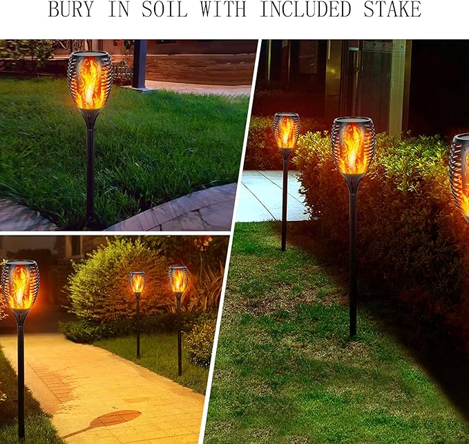 I-SHUNFA 96 LED Outdoor Waterproof Solar Torch Lights with 3 Modes—Flickering Flame, Fade Effect, or Full Brightness! Automatic On/Off Landscape Decorations and Security Lights-VerdiqueGarden