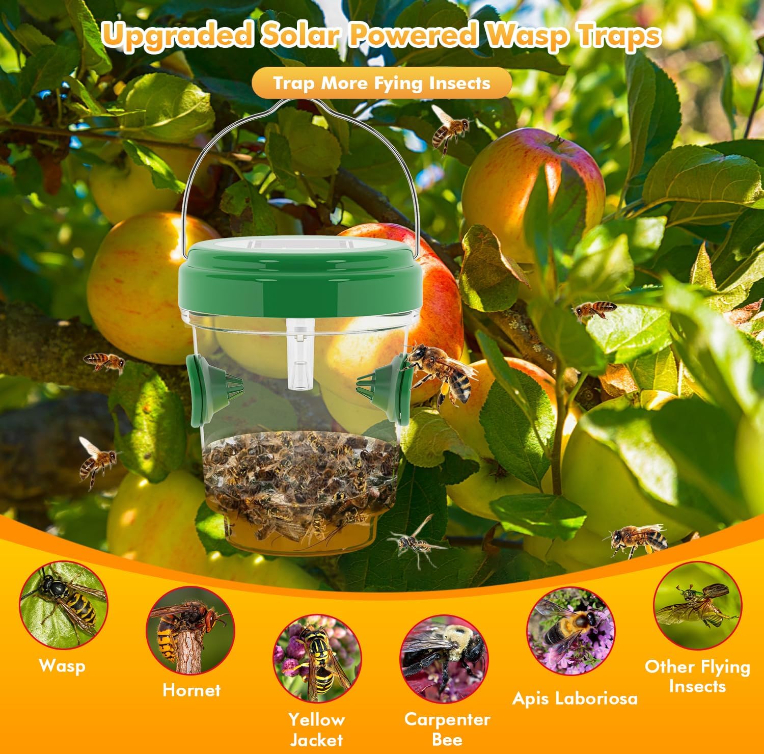 Wasp Traps for Hunting Wasps, Bees, Hornets, Insects, Yellow Jacket Traps, Wasp Trap Catcher, Reusable Solar Powered Hanging for Outdoor, 4 Packs-VerdiqueGarden