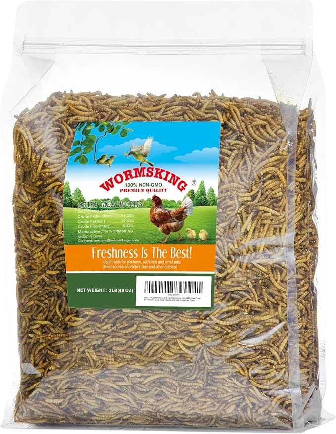 3LB Dried Mealworms, Great Treat for Chicken, Duck, Birds, Reptile, Hamster,Hedgehog, Pigeon-VerdiqueGarden