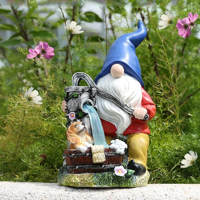 Garden Gnome Statue, Gnome Decoration for Yard with Blue Solar Light, Patio Porch Yard Garden Decor for Outside, Lawn Ornament-VerdiqueGarden
