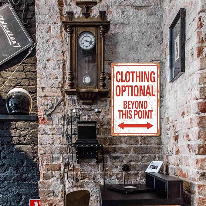 Clothing Optional Beyond This Point Sign Vintage Metal Tin Signs Man Cave Decor Bar Signs Wall Decor For Room Gifts For Men Red Sign 12 X 8 Inch-VerdiqueGarden