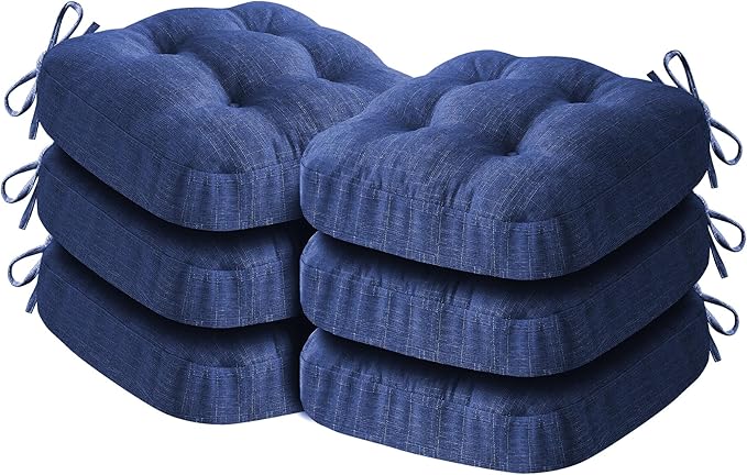 Chair Cushions for Dining Chairs, Dining Chair Cushions, Tufted Indoor Chair Pads with Ties & Non Slip Backing, Seat Cushions for Kitchen Chairs 16.5” x 16.5” x 3.5”, Set of 6, Navy Blue-VerdiqueGarden