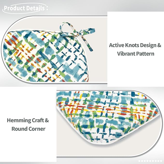 Indoor/Outdoor Chair Cushions 16x17 Inch, Patio Chair Cushions with Ties, All Weather Seat Cushions for Patio Furniture Home Garden Chair Use, Set of 4,Acapa Opal Geometric-VerdiqueGarden