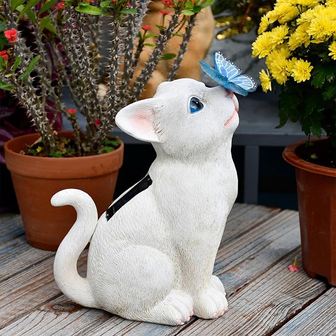 Cat Garden Figurines Outdoor Decor Solar Statue with LED Lights for Patio Lawn Yard Art Decoration Housewarming Garden Gift-VerdiqueGarden