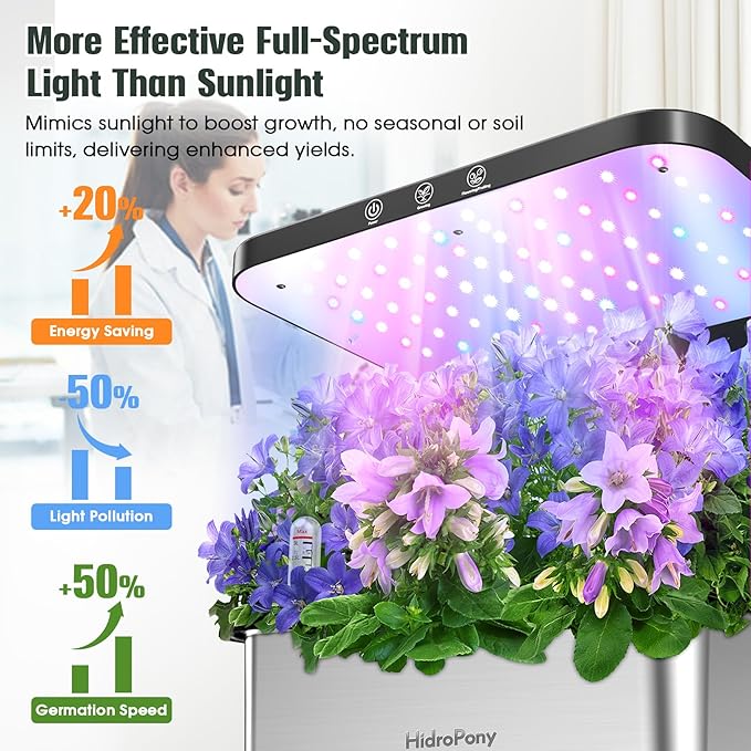 Hydroponics Growing System Indoor Garden - Herb Garden with Grow Light, 15 Pods Stainless Steel Indoor Garden Kit, Auto Timer, Gardening Gift for All Ages-VerdiqueGarden