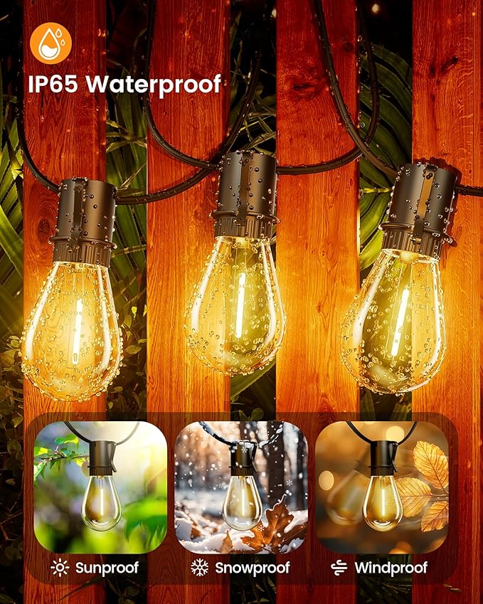 Torkase 100FT Outdoor String Lights LED, 30+2 S14 Shatterproof Bulbs, Dimmable Patio Lights, IP54 Waterproof Connectable for Pergola Lighting, Backyard, Porch,Weddings, Cafe, Party-VerdiqueGarden
