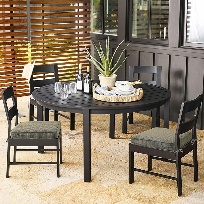 Outdoor Square Corner Seat Cushion, 18.5"x16"x3", Set of 4, Non Slip Seat Cushion Pads with Removable Cover for Patio Furniture, Garden Yard Lawn, Dark Black Tan Stripe-VerdiqueGarden