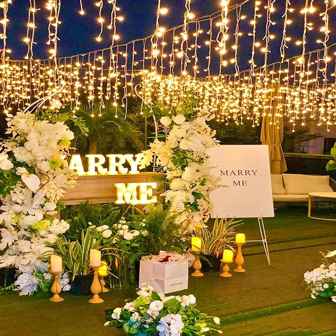 Icicle Lights for Outside, 33FT 400 LED Christmas Lights Outdoor Indoor with 8 Modes Waterproof, Connectable Plug in String Hanging Light for House Roof Yard Wedding Holiday Decor, Warm White-VerdiqueGarden