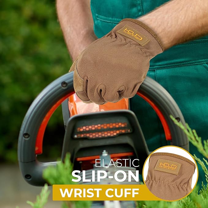 HANDLANDY Leather Work Gloves for Men & Women, Reinforced Durable Garden Gloves, Cowhide Working Glove for Gardening-VerdiqueGarden