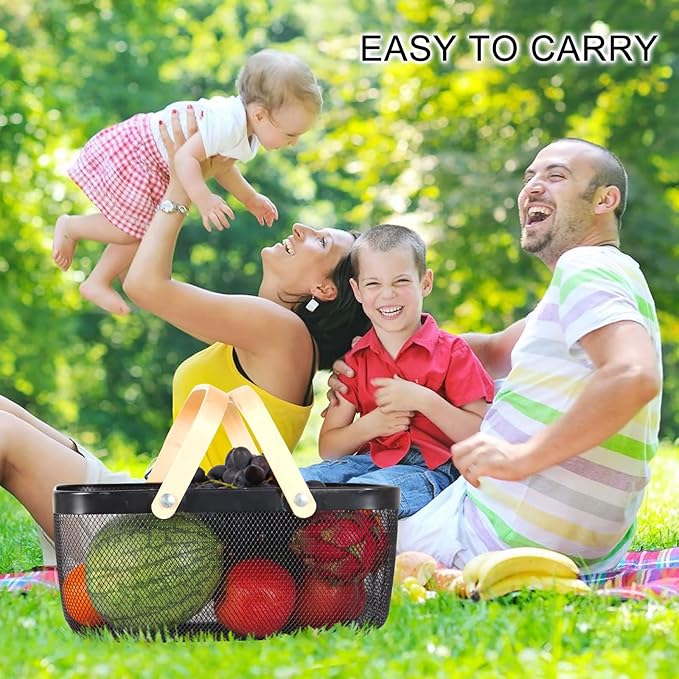 Garden Harvest Basket,Delicate Harvest Basket for Garden Vegetables,Practical Metal Mesh Wire Basket with Handle Suitable for Bathroom,Cabinet,Kitchen(Black)-VerdiqueGarden