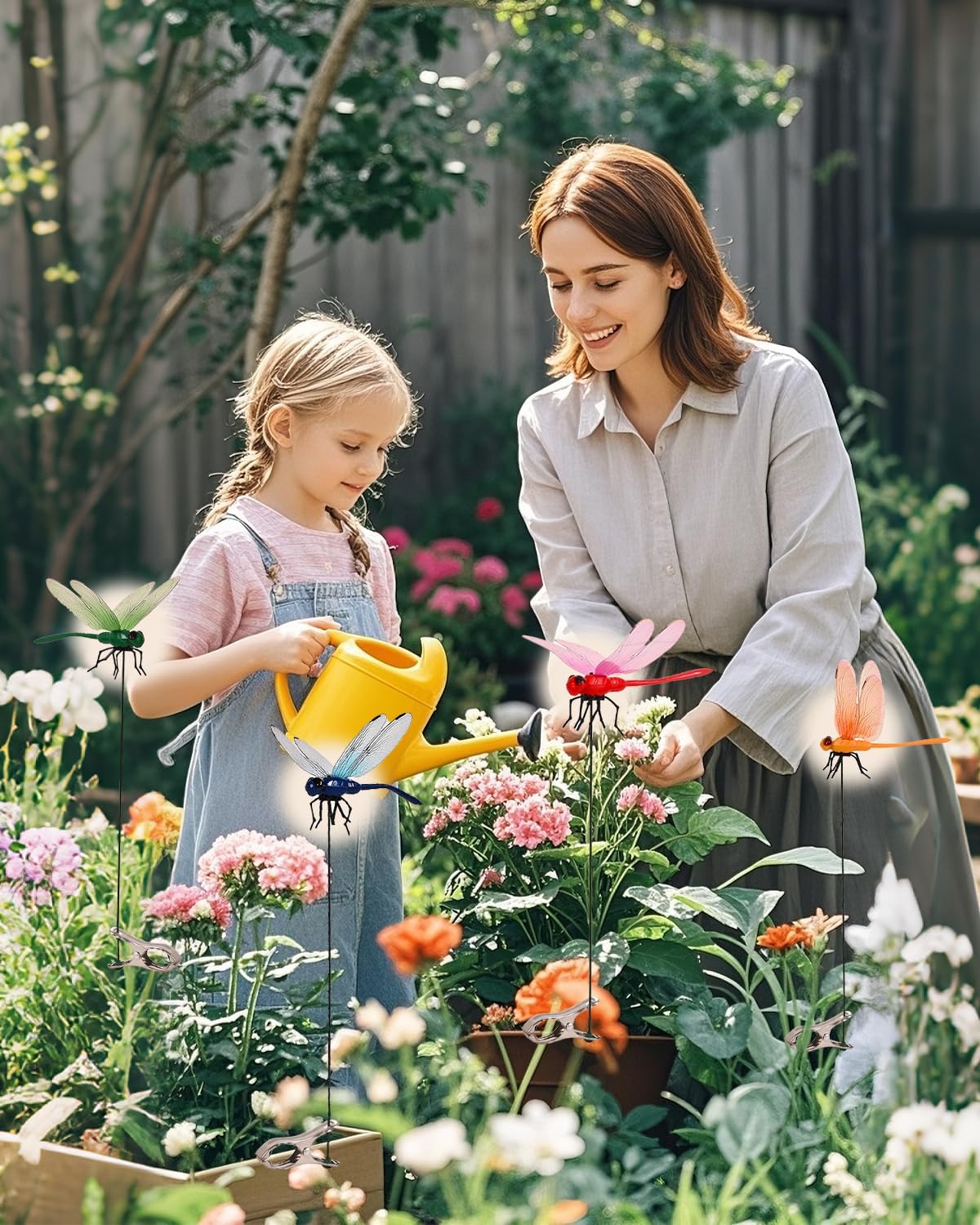 8 PCS Dragonfly Clips, 3D Outdoor Decor Fake on Dragonfly or Bugs Dragonfly Garden Stakes Gardening Decoration Insert Plaque Yard Ornaments Outdoors and Fly Deterrent Outdoor-VerdiqueGarden