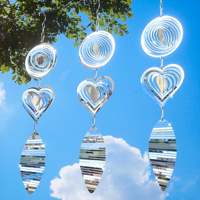 Bird Deterrents for Outside, Reflective 3D Stainless Steel Wind Spinners, Garden Decor, Bird Scare Devices to Keep Woodpeckers, Pigeons Away from Your House, Patio, Orchards-VerdiqueGarden