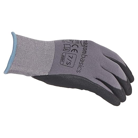 Amazon Basics Micro-Foam Nitrile Coated Work Gloves, Nylon Liner Fiber, Touch Screen, Grey, Size 7/S, 12-Pair-VerdiqueGarden