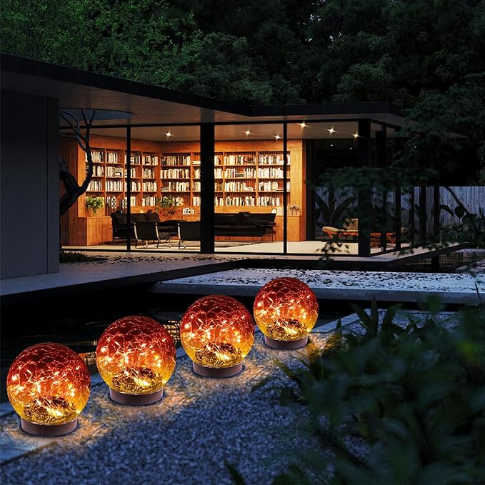 Solar Globe Lights Outdoor Waterproof-Solar Balls-Solar Garden Lights-Solar Orbs for Outside 4 Pack Cracked Glass Ball for Lawn Patio Yard Backyard Decorations, DS-XBQ-1-1-1-VerdiqueGarden