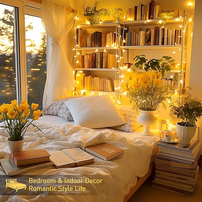 JMEXSUSS 200 LED String Lights Indoor Outdoor Clear Wire, Connectable Warm White Christmas String Lights for Bedroom, 66 Ft Twinkle Fairy String Lights Plug in for Home Wedding Tree Yard Patio Spring-VerdiqueGarden