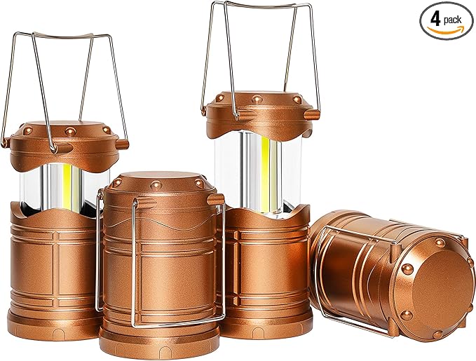 Lichamp LED Camping Lantern, 4 Pack Battery Powered Flashlight for Power Outages, Portable Collapsible Hanging Light Essential for Home, Outdoor, Emergency Lamp Survival Kit Gear for Hurricane, Gold-VerdiqueGarden