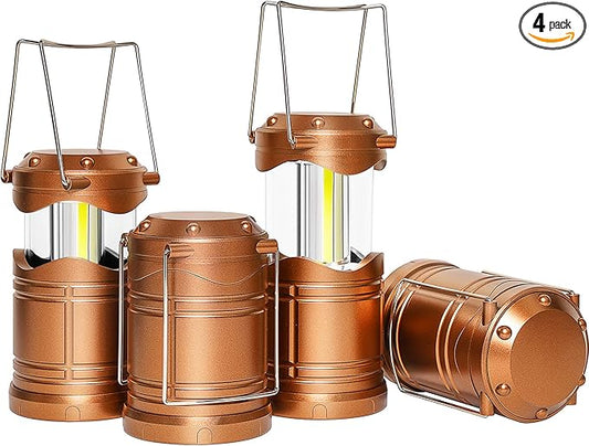 Lichamp LED Camping Lantern, 4 Pack Battery Powered Flashlight for Power Outages, Portable Collapsible Hanging Light Essential for Home, Outdoor, Emergency Lamp Survival Kit Gear for Hurricane, Gold-VerdiqueGarden