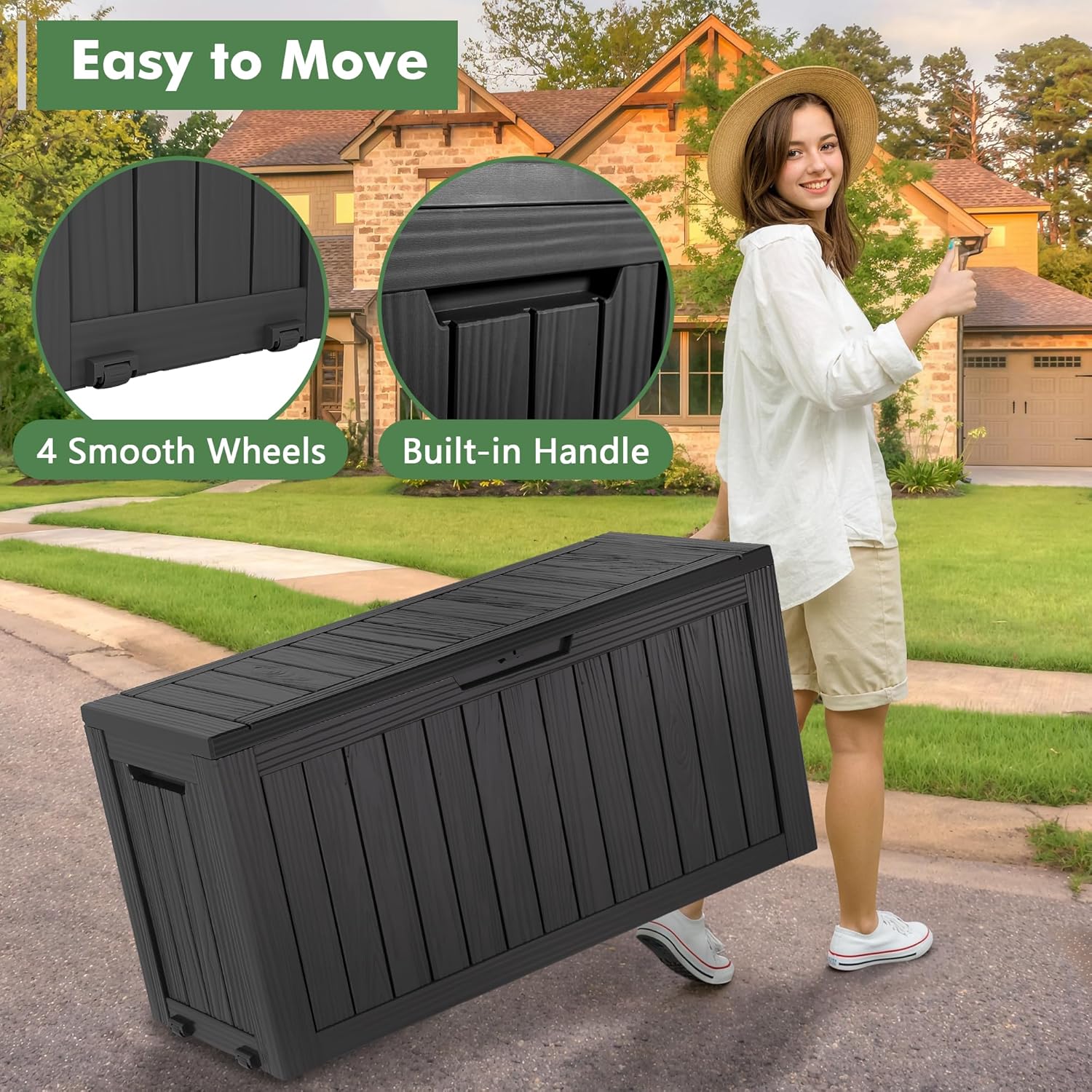 72 Gallon Deck Box Lockable Resin Outdoor Storage Box waterproof Outdoor Container for Patio Furniture Cushions, Pillow-VerdiqueGarden