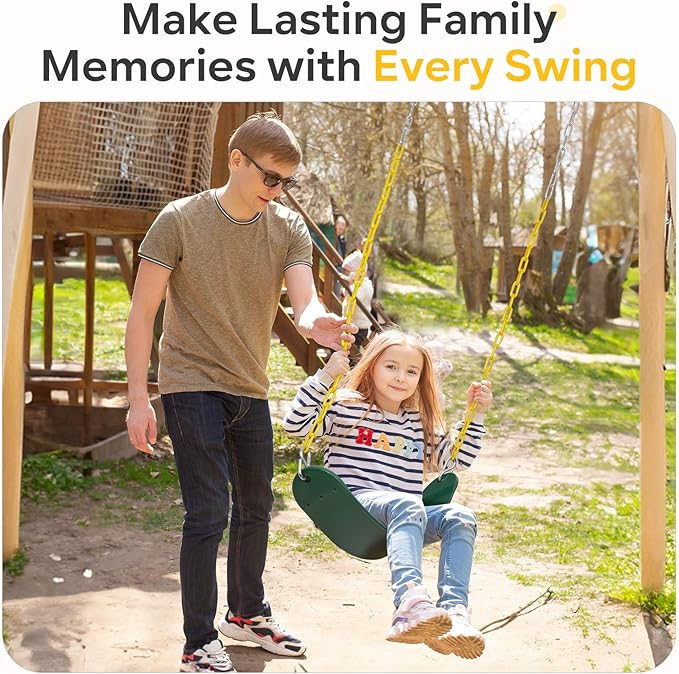 Decorlife 2 Pack Outdoor Swings Seats with 66" Rust-Resistant Heavy Duty Chain, Playground Swing Set Accessories Replacement Anti-Slip Seats, Backyard Swing Support 330lb for Kids or Adults (Green)-VerdiqueGarden