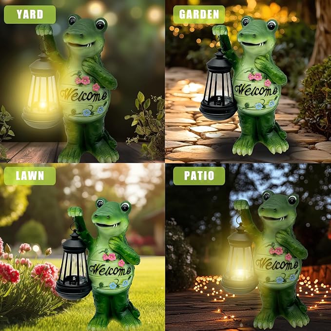 Solar Lantern Garden Alligator Statues Decor, Outdoor Crocodile Figurine Lights for Yard Patio Decoration - Unique Christmas Housewarming Gift for Grandma Wowen Mom-VerdiqueGarden