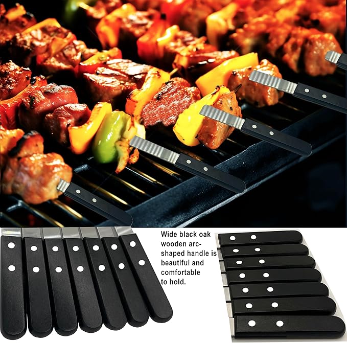 23.6 Inch Long Kabob Skewers, 0.91 Inch Wide, Stainless Steel with Black Wood Handle, 7 Pack-VerdiqueGarden
