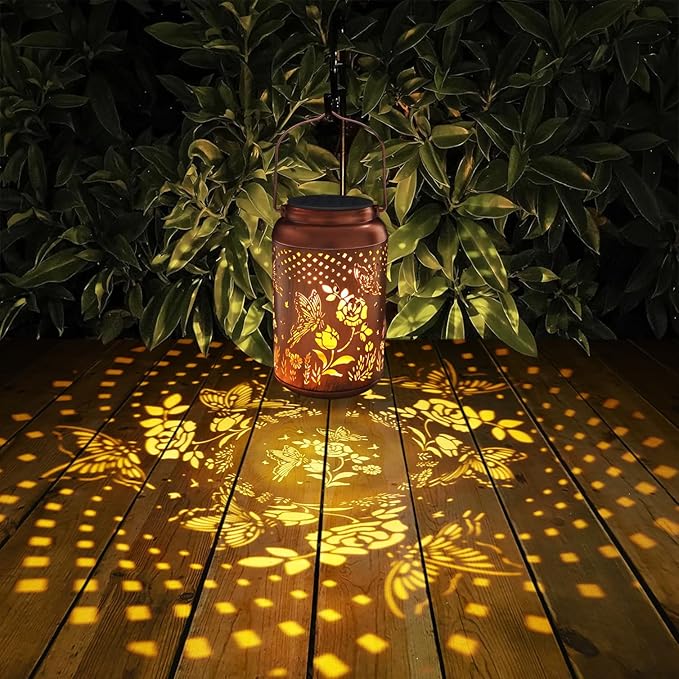 Rose Butterfly Decoration Solar Lanterns Outdoor Waterproof Garden Decor Gifts for Women Mon Grandma Metal Hanging Solar Lights for Outside LED Lanterns for Yard, Patio-VerdiqueGarden