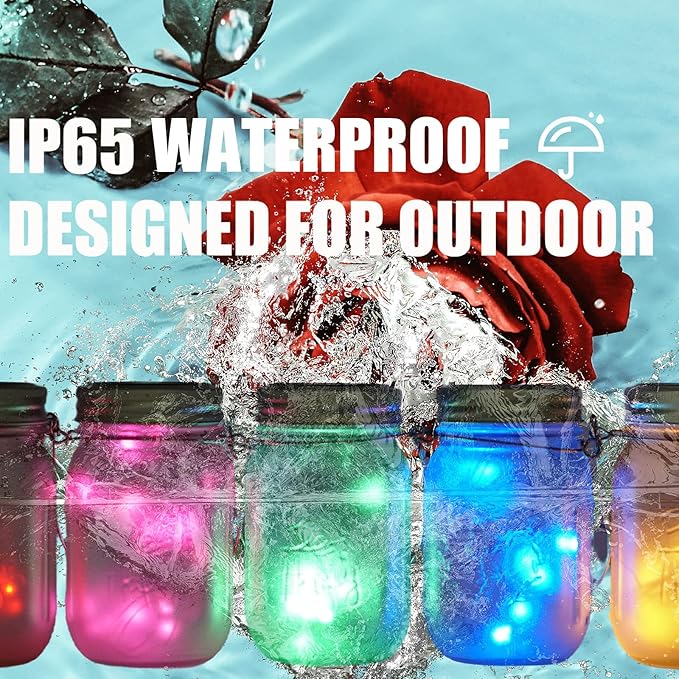 10 Pack 30 LED Solar Mason Jar Lid String Lights,Fairy Lights String Lids Lights Including 10 Pcs Hangers,for Indoor Outdoor Wedding Patio Garden Party Decorations Gift(No Jars) (5 Colors)-VerdiqueGarden