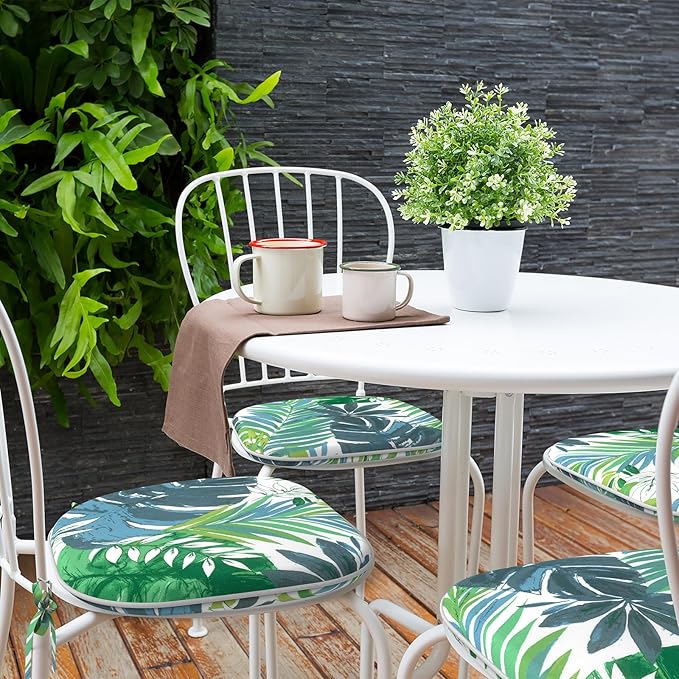 Indoor/Outdoor Chair Cushions 16x17 Inch, Patio Chair Cushions with Ties, All Weather Seat Cushions for Patio Furniture Home Garden Chair Use, Set of 2, Islamorada Blue Green-VerdiqueGarden