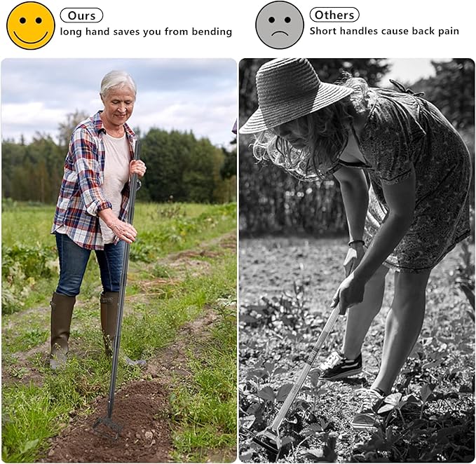 Hoe Garden Tools, 37-49 Inch Gardening Tools for Weeding, Stirrup Hoe Long Handle for Yard Weed Puller, Scuffle Hula Adjustable Weeding Loop Hoe for Lawn, Vegetable, Soil, Planting Black-VerdiqueGarden