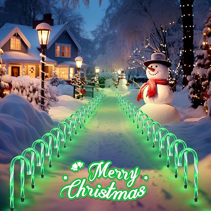 10" 10 Pack Christmas Candy Cane Lights, Candy Cane Lights with 10 Stakes for Walkway Patio Yard Patio Garden Festival Holiday Outdoor Indoor Landscape Path, Christmas Decorations Outside, Green-VerdiqueGarden