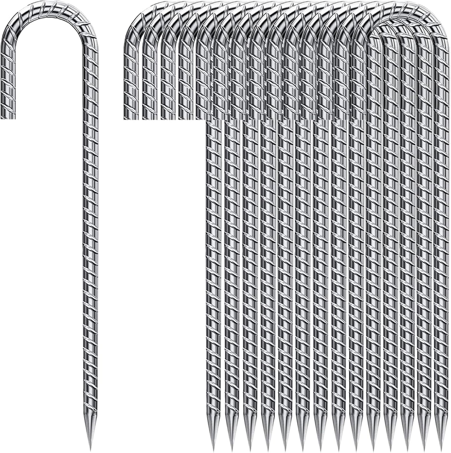 Ground Rebar Stakes 12 Inch Galvanized,J Hook Rebar Staples Heavy Duty 100 Pack Anti-Rust Yard Stakes for Plants Landscape Fabric Artificial Turf Fencing for Yard Shrubs-VerdiqueGarden