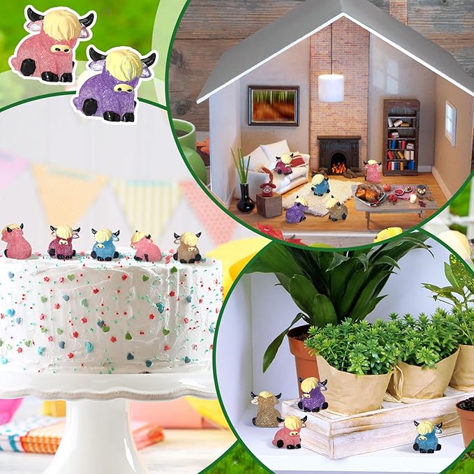 75 Pcs Mini Highland Cow Figurines Bulk Glitter Highland Cow Statues Mini Resin Animals Cute Tiny Resin Figures Animals Sculpture Ornament for Cake Topper Home Office Desk Decorations-VerdiqueGarden