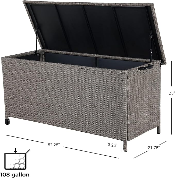 Grand patio 108 Gallon Deck Storage Box Indoor Outdoor Wicker Bin for Patio Furniture Cushions Garden Tools Pool Accessories, Greige-VerdiqueGarden