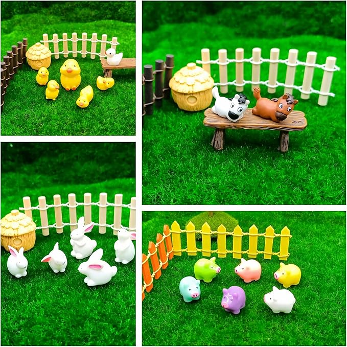 100 Pcs Mini Resin Animals Figures, Farm Tiny Plastic Animals Figurines to Hide Miniature Fairy Garden Decorations Accessories-VerdiqueGarden
