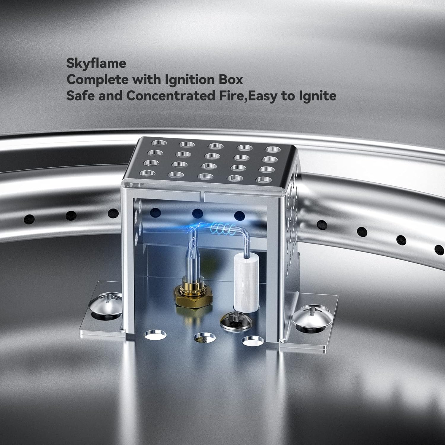 Skyflame 19" Round Stainless Steel Fire Pit Drop-in Burner Kit with CSA Certified, Flame Sensing, Electronic Spark Ignition, Propane Regulator Connector Hose Set for Propane Tank-VerdiqueGarden