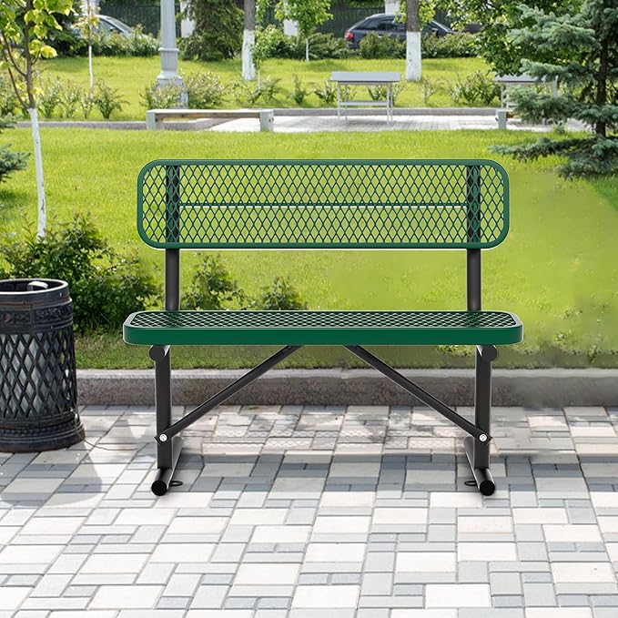 4/6/8 Feet Park Bench for Outside Heavy Duty Metal, Garden Benches Outdoor Bench with Backrest & Portable Frame, for Shopping Malls Stores Parks Patios Decks, Green-VerdiqueGarden