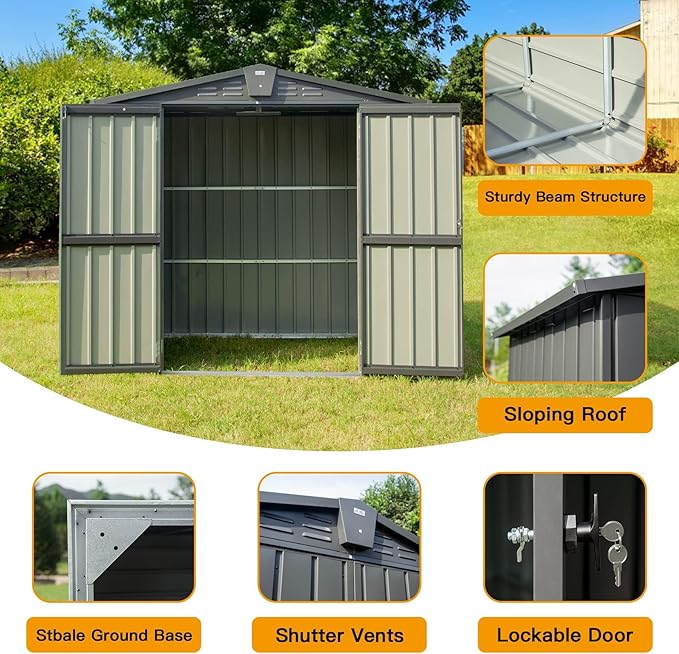 Domi Outdoor Storage Shed 6.5’ x 4.2’, Metal Garden Shed with Galvanized Steel Frame for Bike, Tools, Lawn Mowers, Outdoor Storage Cabinet with Lockable Door for Garden Lawn Patio (Dark Grey)-VerdiqueGarden