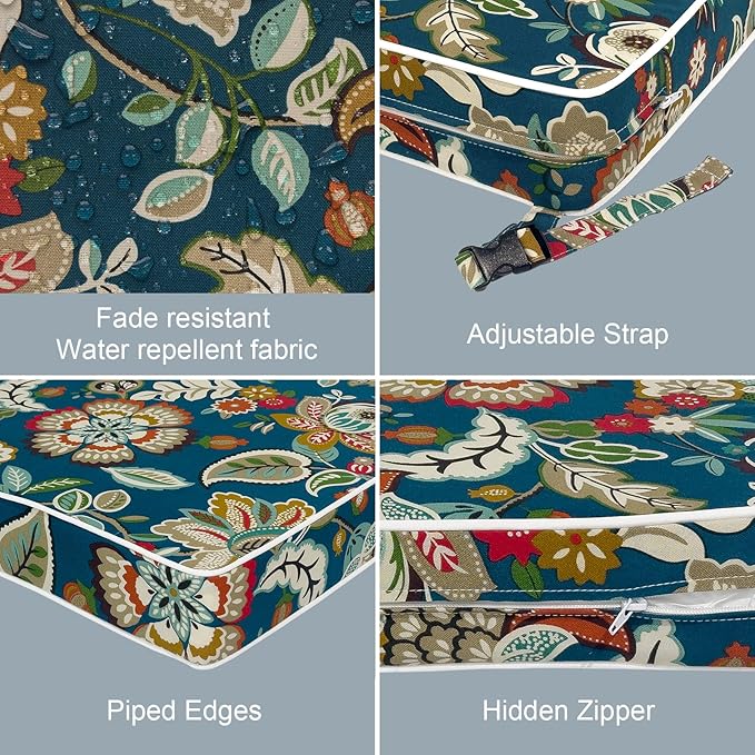 LVTXIII Patio Chair Cushions 22"x22"x3", Water-Repellent Outdoor Seat Cushions for Patio Furniture, Square Chair Pads with Ties for Home Garden Decoration, Set of 2, Peacock Blue-VerdiqueGarden