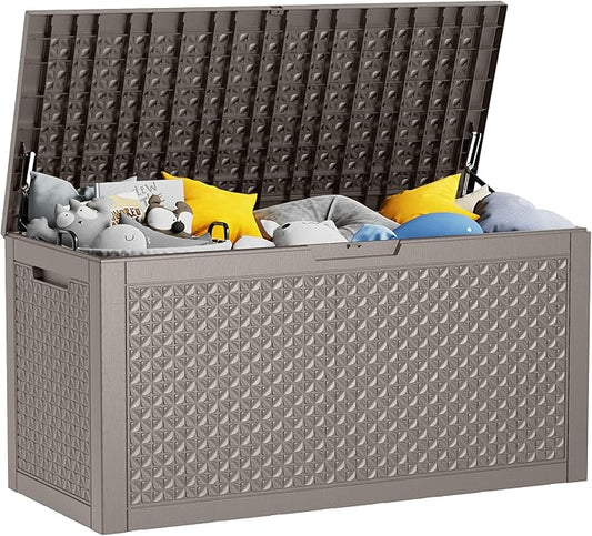 100 Gallon Outdoor Storage Box - Deck Box Waterproof Patio Furniture, Garden Tools, Cushions, Pool Accessories Outside Storage Resin Box-VerdiqueGarden
