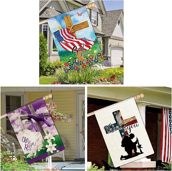 11 Pcs Christian Garden Flag Cross Yard Flags for All Season Christian Welcome Large 28 x 40 Inch Flags Double Sided Print Vertical House Flags Decorations for Home Outdoor Lawn-VerdiqueGarden