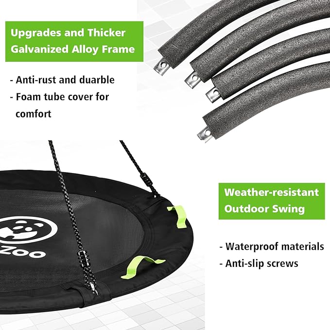 Tree Swing, 60 inch Larger Saucer Swing for Whole Family, 900lbs Weight Capacity, with Adjustable Hanging Straps, for Outdoor Backyard, Gifts for Kids, Black-VerdiqueGarden