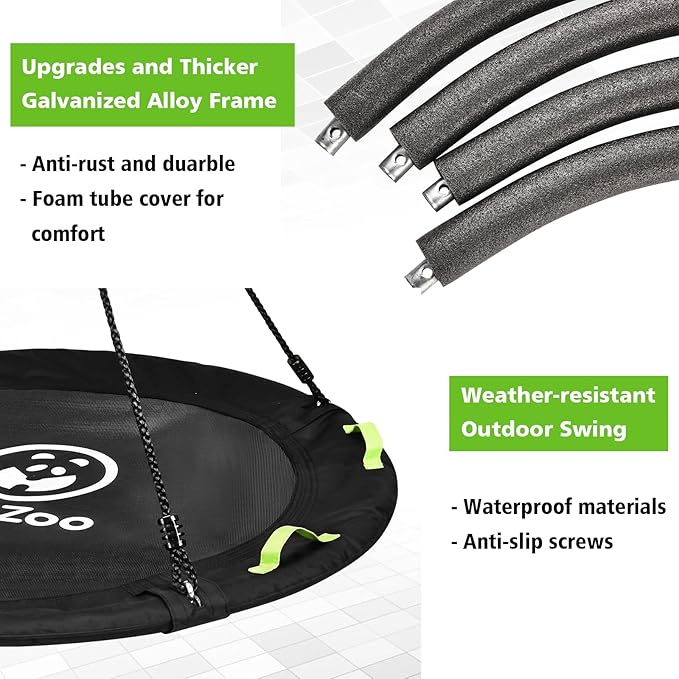 Tree Swing, Saucer Flying Swing 40 Inch for Kids, 900lbs Weight Capacity, with Adjustable Hanging Straps, Swing Sets for Backyard, for Indoor and Outdoor Playground, Black-VerdiqueGarden