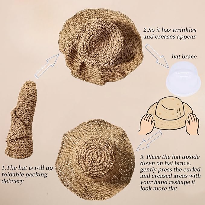 Floppy Big Beach Straw Hats for Women Foldable Summer Wide Brim Packable Sun Hat Womens Travel Straw Fedora Hat-VerdiqueGarden