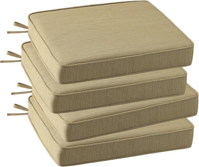 Outdoor Square Corner Seat Cushion, 19"x19"x3", Set of 4, Non Slip Seat Cushion Pads with Removable Cover for Patio Furniture, Garden Yard Lawn, Warm Taupe-VerdiqueGarden