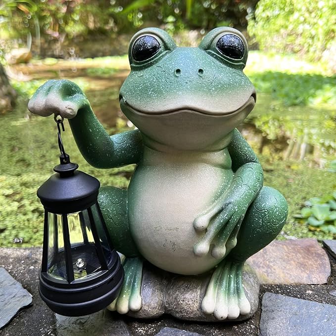 YODY Solar Garden Statues Outdoor Decor- Yard Decorations for Patio, Balcony, Backyard, Lawn Ornaments - Frog Figurines with LED Light- Unique Birthday House Warming Gifts for Women, Mom, Dad-VerdiqueGarden