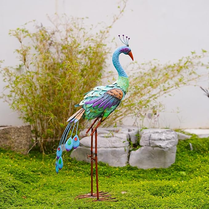 Nacome Metal Peacock Statues for Garden Decor: Outdoor Sculptures Clearance Lawn Ornaments for Patio Balcony Front Backyard - Unique Gifts for Grandma Mom-VerdiqueGarden