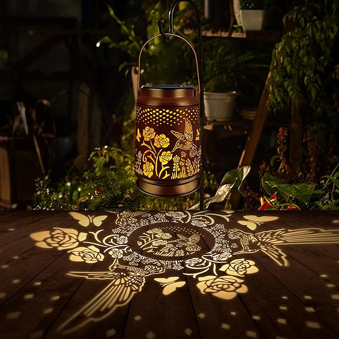 KY&BOSAM Solar Lanterns Outdoor Waterproof Rose Hummingbird Garden Decor Birthday Gift for Women Mom Grandma Hangings Solar Lights Metal Diwali Decoration Outside Lantern for Yard Patio Backyard Porch-VerdiqueGarden
