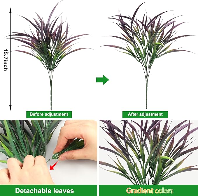 Ouddy Decor 16 Bundles Artificial Plants Outdoor Fake Grass Greenery Stems UV Resistant Faux Plastic Shrubs for Autumn Garden Pathway Front Porch Home Harvest Thanksgiving Halloween Decor, Purple-VerdiqueGarden
