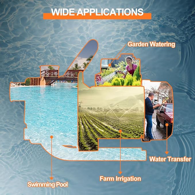 1.5 HP Portable Water Transfer Pump 1500 GPH Shallow Well Pump Garden Booster Sprinkler Pumps for Irrigation Lawn Farm Water Removal with Adapters, Orange-VerdiqueGarden